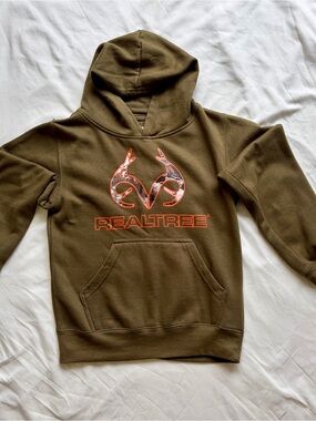 Realtree by RZO Youth Medium Brown Hoodie Orange Camo Antlers